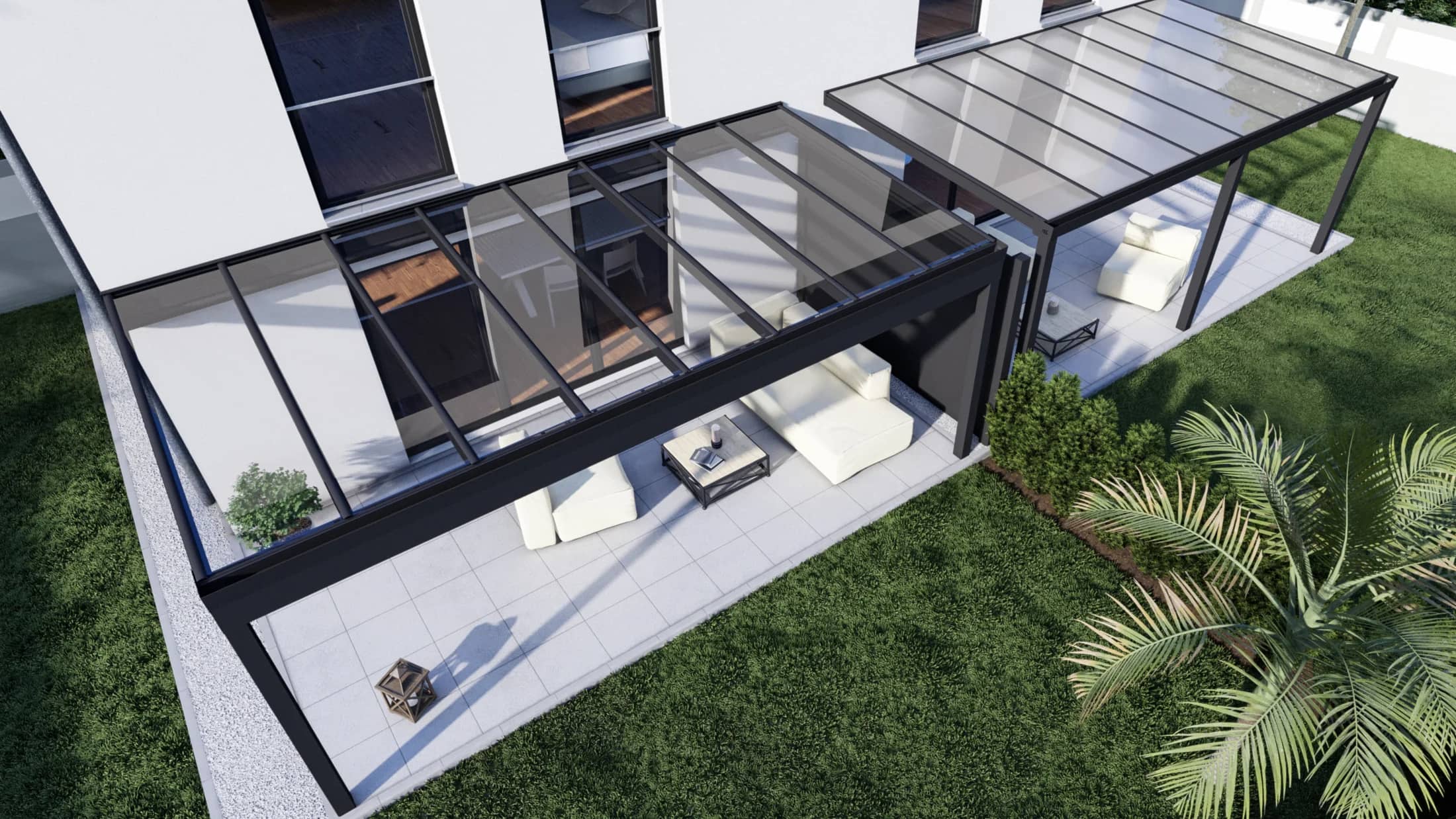 Visualisierung eines kubischen Aluminium-Glasdachs